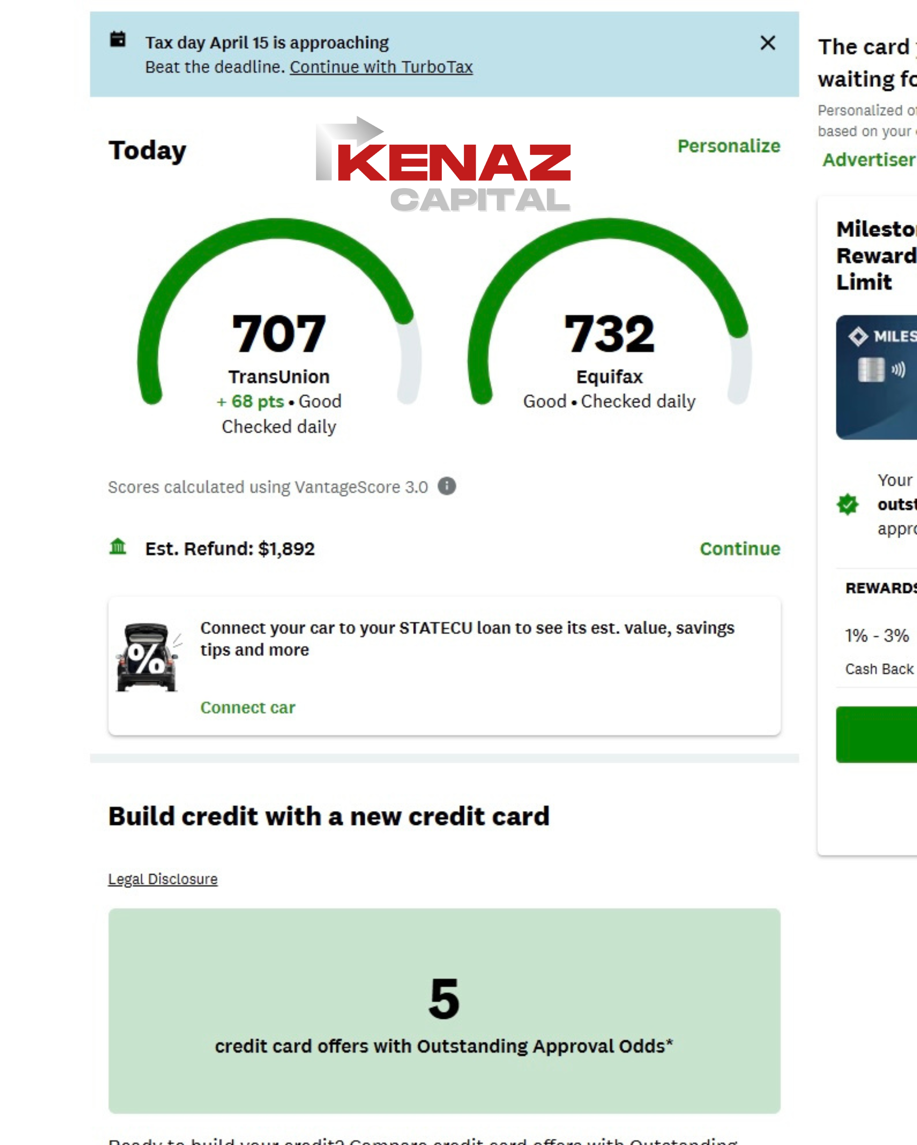 Client TransUnion 707, Equifax 732