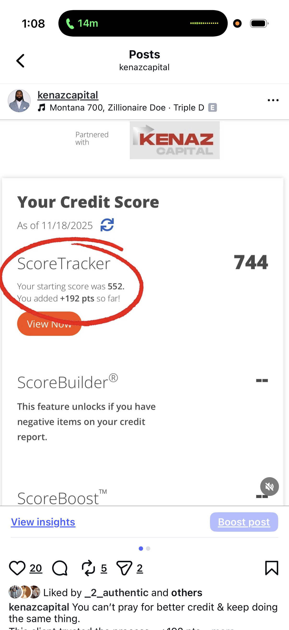 Client score: 552 to 744, +192 points
